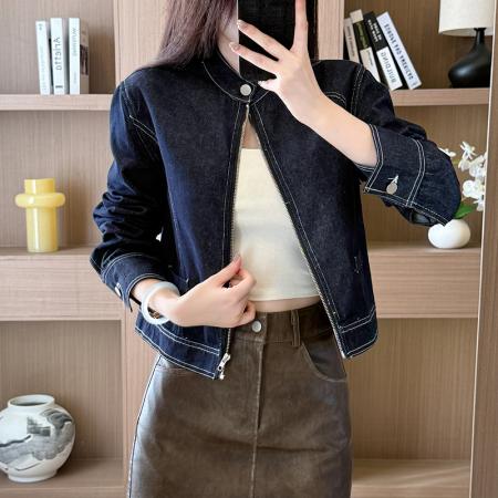 FA44229# 秋季牛仔短外套女通勤工装夹克立领上衣时尚显瘦 服裝批發女裝批發服飾貨源