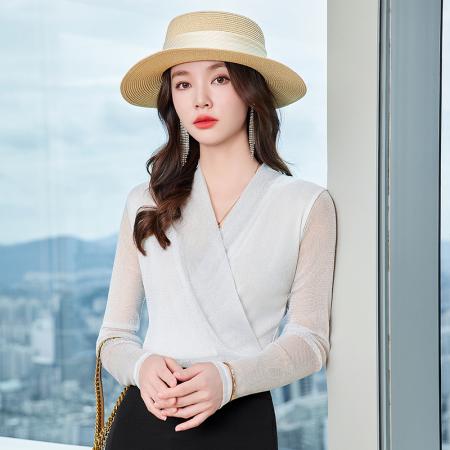 FA44238# 设计感小众气质V领T恤女早秋新款时尚洋气休闲百搭通勤打底衫 服裝批發女裝批發服飾貨源