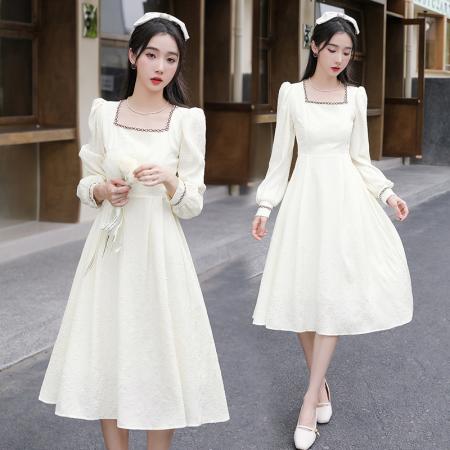 FA44249# 大码法式复古赫本风高档提花连衣裙女夏季收腰显瘦气质a字长裙子. 服裝批發女裝批發服飾貨源