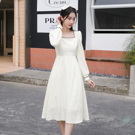 FA44249# 大码法式复古赫本风高档提花连衣裙女夏季收腰显瘦气质a字长裙子. 服裝批發女裝批發服飾貨源