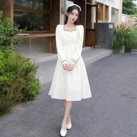 FA44249# 大码法式复古赫本风高档提花连衣裙女夏季收腰显瘦气质a字长裙子. 服裝批發女裝批發服飾貨源