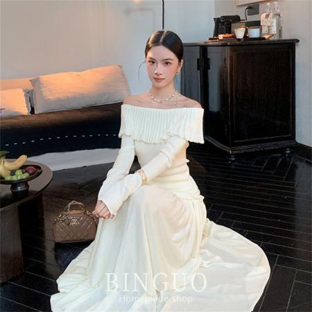FA44262# 缤菓binguo温柔气质米白色荷叶领上衣半身裙套装女秋新款 服裝批發女裝批發服飾貨源
