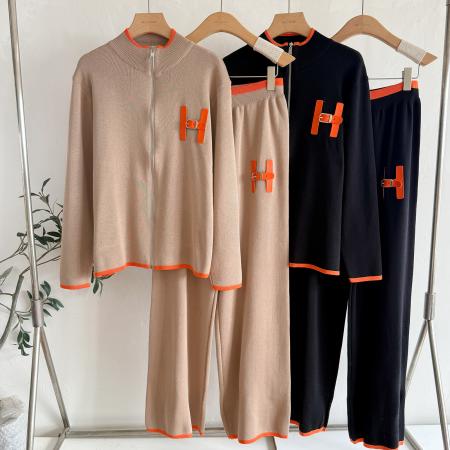FA44264# 毛织休闲时尚套装拉链圆领上衣针织宽松休闲针织两件套 服裝批發女裝批發服飾貨源