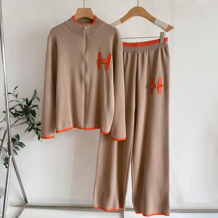 FA44264# 毛织休闲时尚套装拉链圆领上衣针织宽松休闲针织两件套 服裝批發女裝批發服飾貨源
