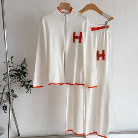 FA44264# 毛织休闲时尚套装拉链圆领上衣针织宽松休闲针织两件套 服裝批發女裝批發服飾貨源