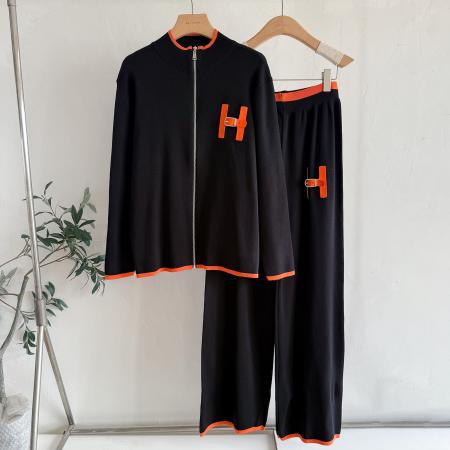 FA44264# 毛织休闲时尚套装拉链圆领上衣针织宽松休闲针织两件套 服裝批發女裝批發服飾貨源