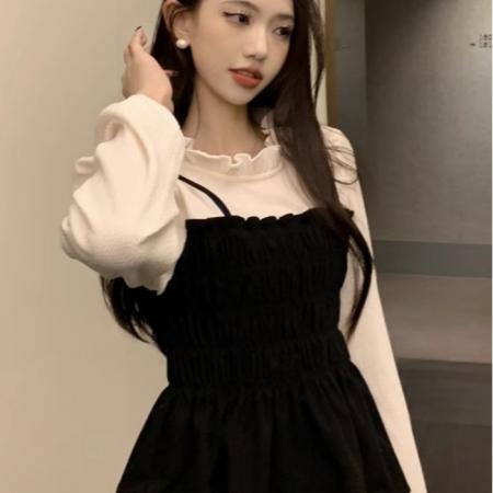 原版做工大码不撞款假两件长袖衬衫女春秋胖mm显瘦遮短款上衣 服裝批發女裝批發服飾貨源