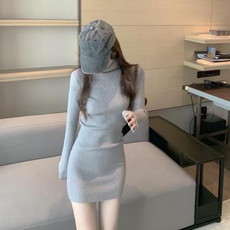 FA44272# 毛衣针织连衣裙女秋冬配大衣修身紧身内搭包臀打底短裙小个子 服裝批發女裝批發服飾貨源