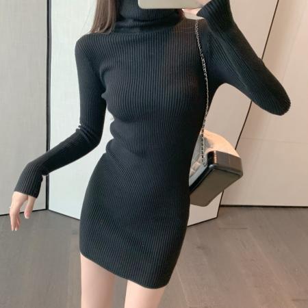 FA44272# 毛衣针织连衣裙女秋冬配大衣修身紧身内搭包臀打底短裙小个子 服裝批發女裝批發服飾貨源