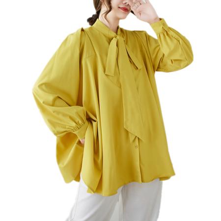 FA44275# 文艺简约气质纯色大码衬衫别致系带宽松百搭上衣女潮 服裝批發女裝批發服飾貨源