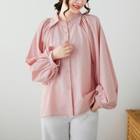 FA44276# 文艺简约蝙蝠袖纯色大码衬衫精致翻领宽松百搭上衣女潮 服裝批發女裝批發服飾貨源