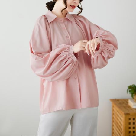 FA44276# 文艺简约蝙蝠袖纯色大码衬衫精致翻领宽松百搭上衣女潮 服裝批發女裝批發服飾貨源