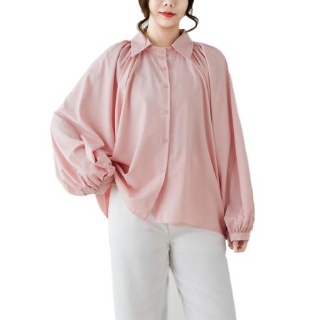 FA44276# 文艺简约蝙蝠袖纯色大码衬衫精致翻领宽松百搭上衣女潮 服裝批發女裝批發服飾貨源