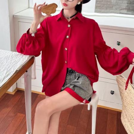 港风复古灯笼袖衬衫新款春秋长袖衬衣法式别致洋气上衣 服裝批發女裝批發服飾貨源