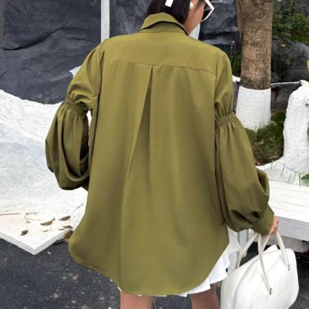 港风复古灯笼袖衬衫新款春秋长袖衬衣法式别致洋气上衣 服裝批發女裝批發服飾貨源