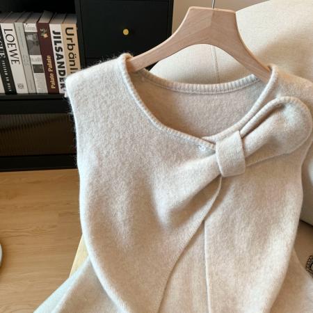 设计感蝴蝶结加厚毛衣叠穿马甲女秋冬新款气质百搭上衣 服裝批發女裝批發服飾貨源