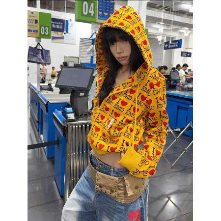 FA44291# 华面复合短款连帽卫衣女春秋二次元撞色开衫外套 服裝批發女裝批發服飾貨源