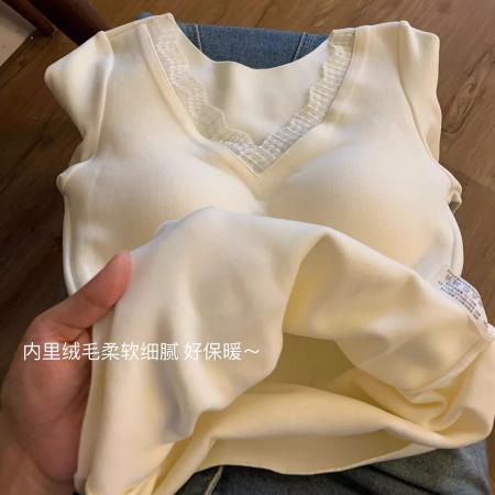 蕾丝边V领打底衫女内搭秋冬修身长袖上衣 服裝批發女裝批發服飾貨源