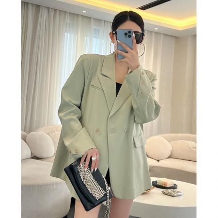 宽松休闲薄荷绿西装外套女春秋新款高级感咖色西服炸街上衣 服裝批發女裝批發服飾貨源