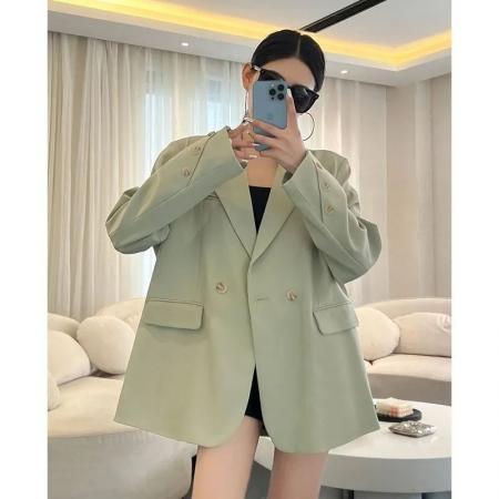 宽松休闲薄荷绿西装外套女春秋新款高级感咖色西服炸街上衣 服裝批發女裝批發服飾貨源