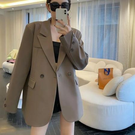 宽松休闲薄荷绿西装外套女春秋新款高级感咖色西服炸街上衣 服裝批發女裝批發服飾貨源