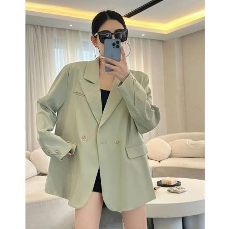 宽松休闲薄荷绿西装外套女春秋新款高级感咖色西服炸街上衣 服裝批發女裝批發服飾貨源