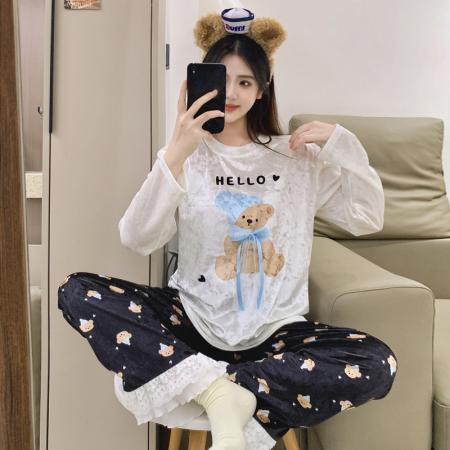 实货金丝绒睡衣女秋冬季长袖长裤保暖宽松可外穿两件套装家居服 服裝批發女裝批發服飾貨源