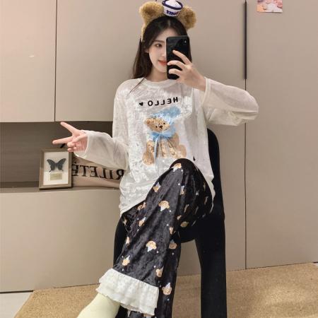 实货金丝绒睡衣女秋冬季长袖长裤保暖宽松可外穿两件套装家居服 服裝批發女裝批發服飾貨源