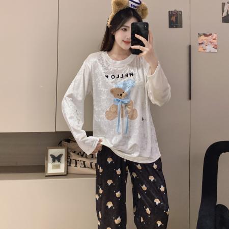 实货金丝绒睡衣女秋冬季长袖长裤保暖宽松可外穿两件套装家居服 服裝批發女裝批發服飾貨源