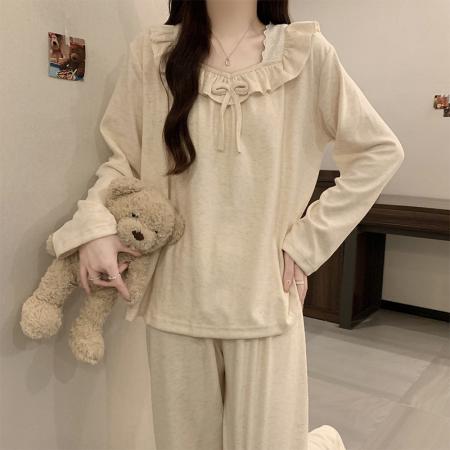 FA44301# 现货秋冬季新款睡衣女双面德绒甜美公主风长袖可外穿家居服套装 服裝批發女裝批發服飾貨源