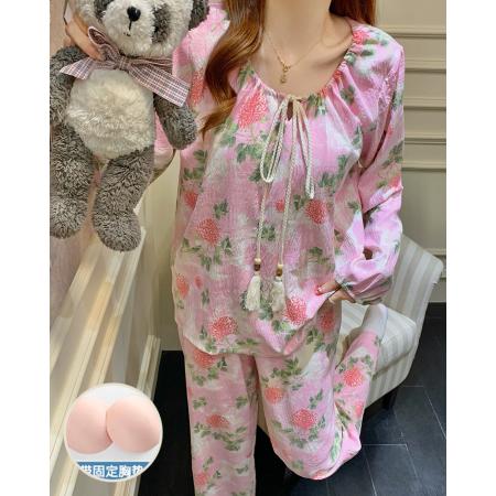 FA44304# 带胸垫睡衣女春秋款长袖甜美女士碎花高级感可外穿家居服套装 服裝批發女裝批發服飾貨源