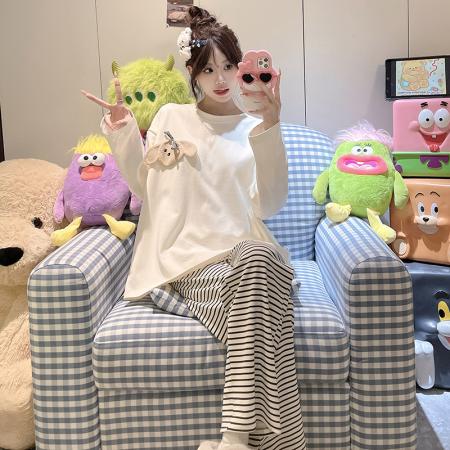 睡衣女春秋款新款条纹简约风秋冬季可外穿长袖长裤家居服套装 服裝批發女裝批發服飾貨源