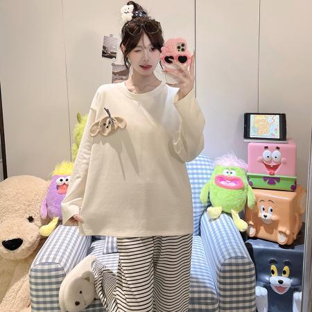 睡衣女春秋款新款条纹简约风秋冬季可外穿长袖长裤家居服套装 服裝批發女裝批發服飾貨源
