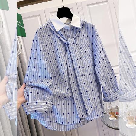胖妹妹宽松高级立体感波点设计秋季大码个性长袖衬衫女装 服裝批發女裝批發服飾貨源