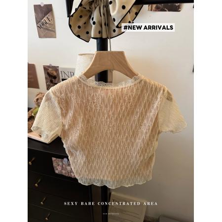 FA44317# 秋季韩版纯欲V领挂脖辣妹露背蕾丝内搭背心T恤上衣 服裝批發女裝批發服飾貨源