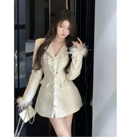 FA44322# 小香风编织西装外套女夏季高级感气质名媛修身中长款毛毛拼接上衣 服裝批發女裝批發服飾貨源