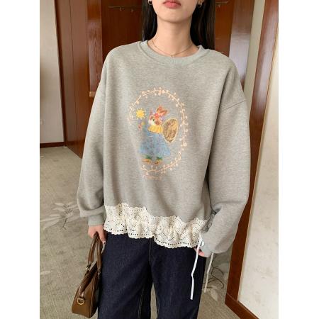 FA44323# 纯棉华棉复合真超加绒卫衣女秋冬新款潮卡通宽松圆领保暖上衣 服裝批發女裝批發服飾貨源
