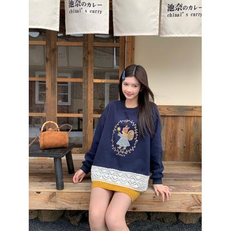 FA44323# 纯棉华棉复合真超加绒卫衣女秋冬新款潮卡通宽松圆领保暖上衣 服裝批發女裝批發服飾貨源