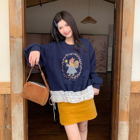 FA44323# 纯棉华棉复合真超加绒卫衣女秋冬新款潮卡通宽松圆领保暖上衣 服裝批發女裝批發服飾貨源