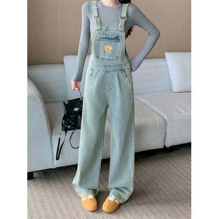 复古牛仔背带裤女秋季新款可爱减龄宽松显瘦休闲连体裤 服裝批發女裝批發服飾貨源