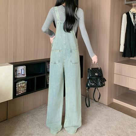 复古牛仔背带裤女秋季新款可爱减龄宽松显瘦休闲连体裤 服裝批發女裝批發服飾貨源