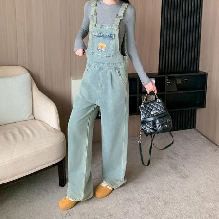 复古牛仔背带裤女秋季新款可爱减龄宽松显瘦休闲连体裤 服裝批發女裝批發服飾貨源