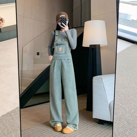 复古牛仔背带裤女秋季新款可爱减龄宽松显瘦休闲连体裤 服裝批發女裝批發服飾貨源