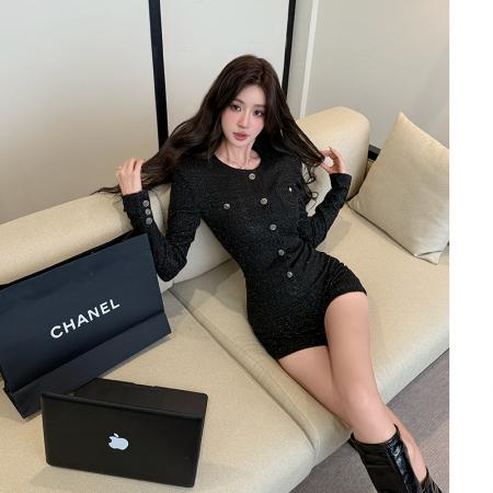 叛逆富家千金法式小香风一体式连衣裤弹力修身连体衣连体裤 服裝批發女裝批發服飾貨源