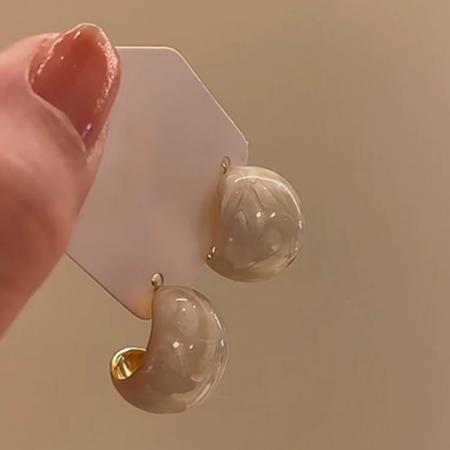 CX13526# 最便宜饰品批发 法式复古滴釉半圆耳钉女轻奢小众高级感时尚百搭耳环气质耳饰