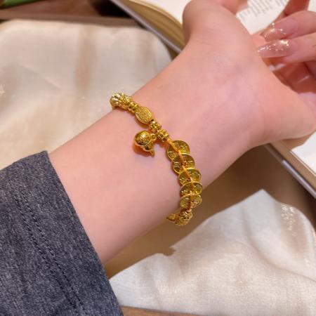 CX13530# 最便宜饰品批发 新中式小红书同款沙金五帝钱拉丝葫芦盘缠手串复古百搭福禄手链女