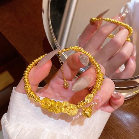 CX13530# 最便宜饰品批发 新中式小红书同款沙金五帝钱拉丝葫芦盘缠手串复古百搭福禄手链女