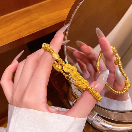 CX13530# 最便宜饰品批发 新中式小红书同款沙金五帝钱拉丝葫芦盘缠手串复古百搭福禄手链女