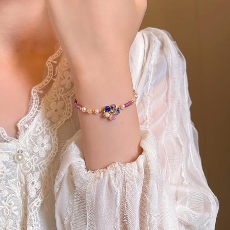 CX13531# 最便宜饰品批发 夏季小清新仿天然石花朵手链女百搭气质多巴胺彩色串珠手串手饰品