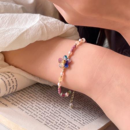 CX13531# 最便宜饰品批发 夏季小清新仿天然石花朵手链女百搭气质多巴胺彩色串珠手串手饰品